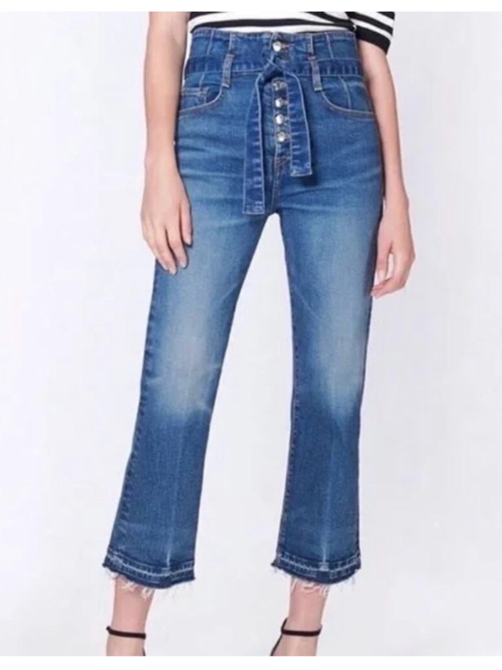 Veronica Beard Women's Marlene 12in Corset Jeans Blue Denim High Rise Crop 32